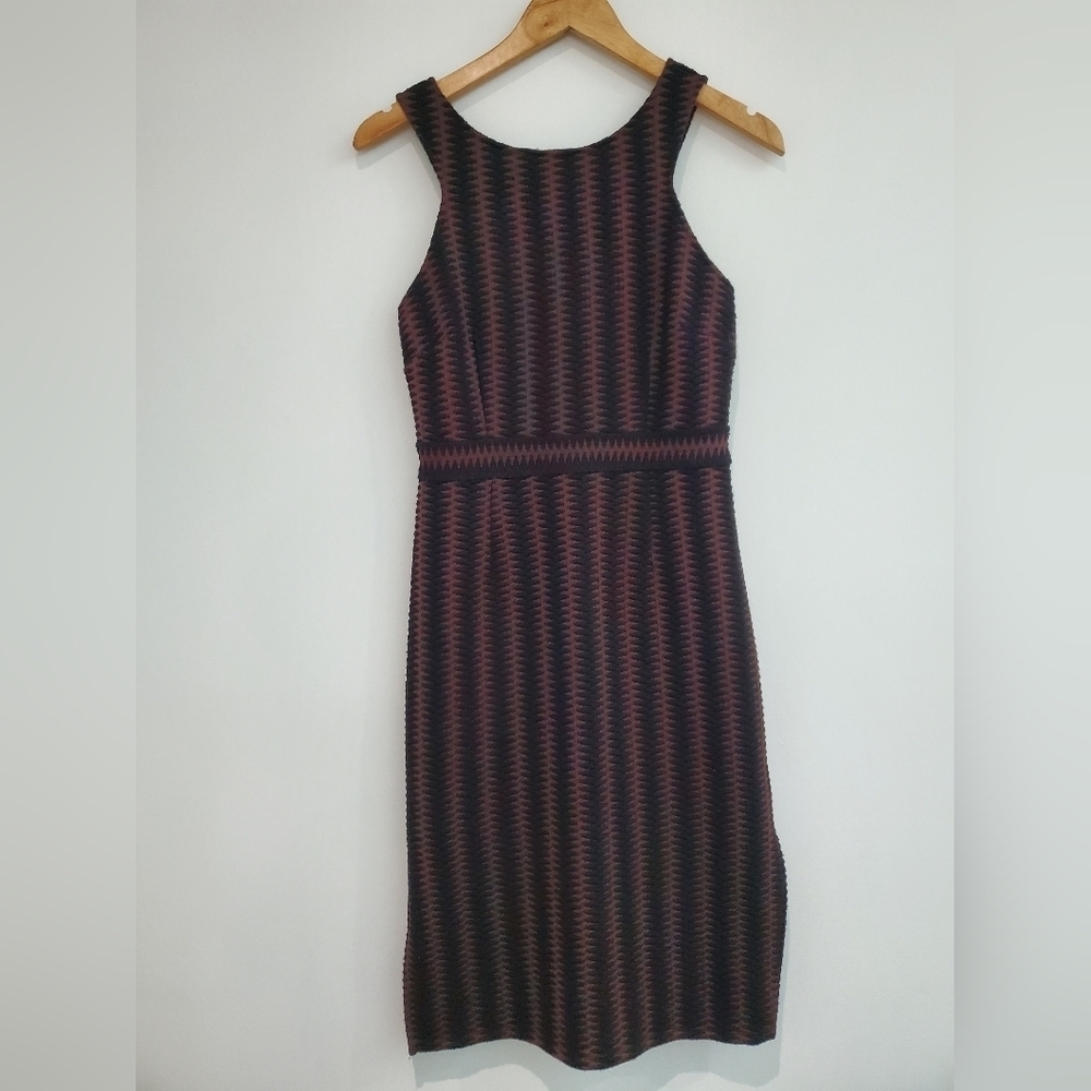 Anthropologie Maeve black & brown bodycon midi dress side splits size S